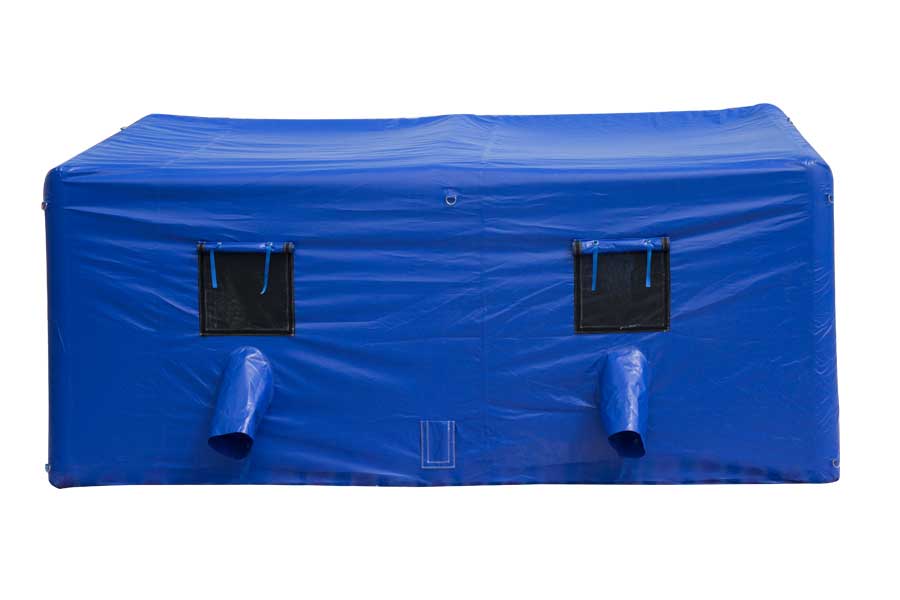 Blue inflatable military tent