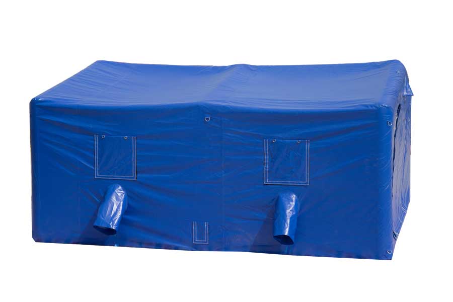 Blue inflatable military tent